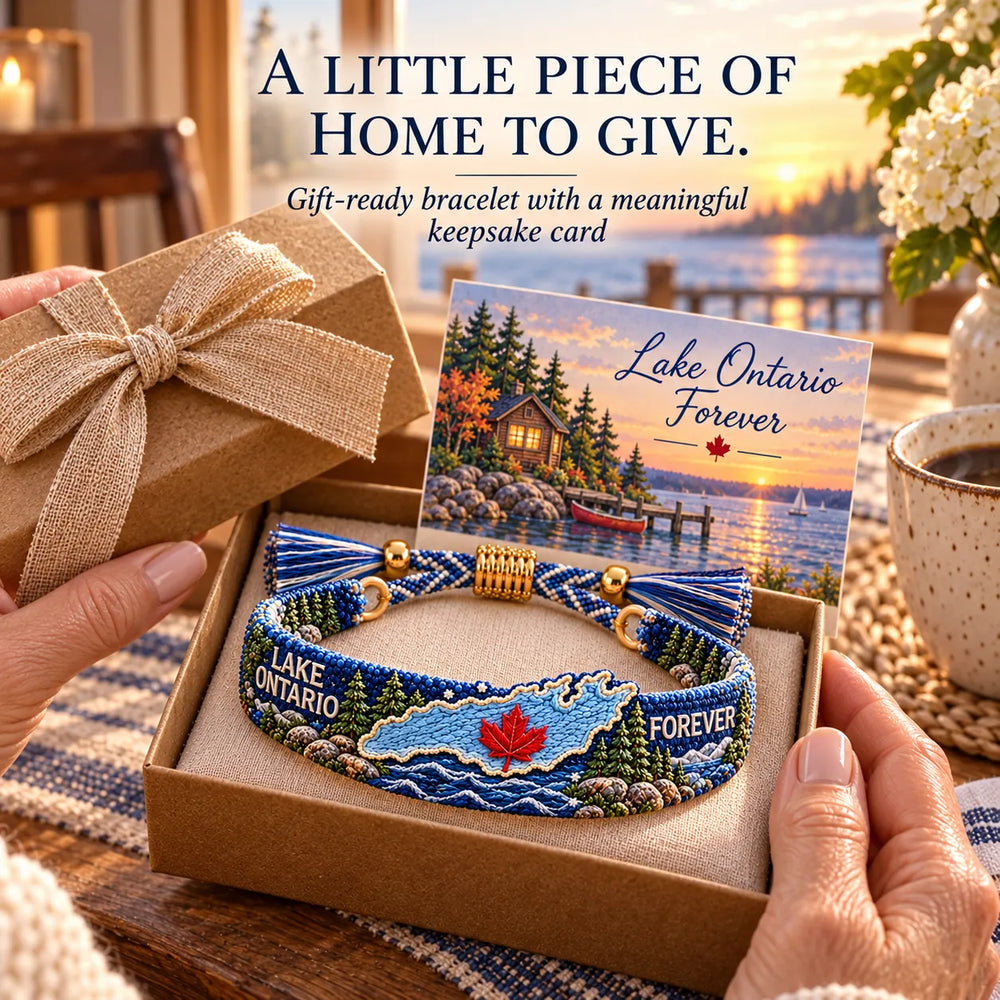Lake Ontario bracelet in keepsake gift box with scenic message card