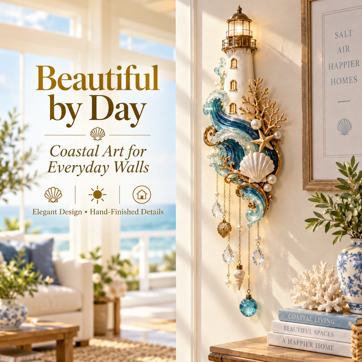 Lighthouse Tide Wall Light daytime coastal wall art