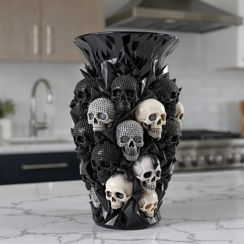 Crystal Skull vase showing sculpted skull details