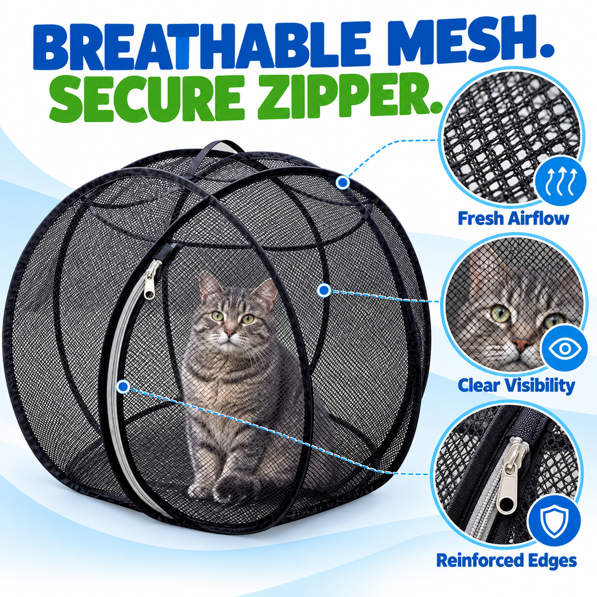 🐱🌿 FreshAir Cat Haven™ – Pop-Up Mesh Playpen