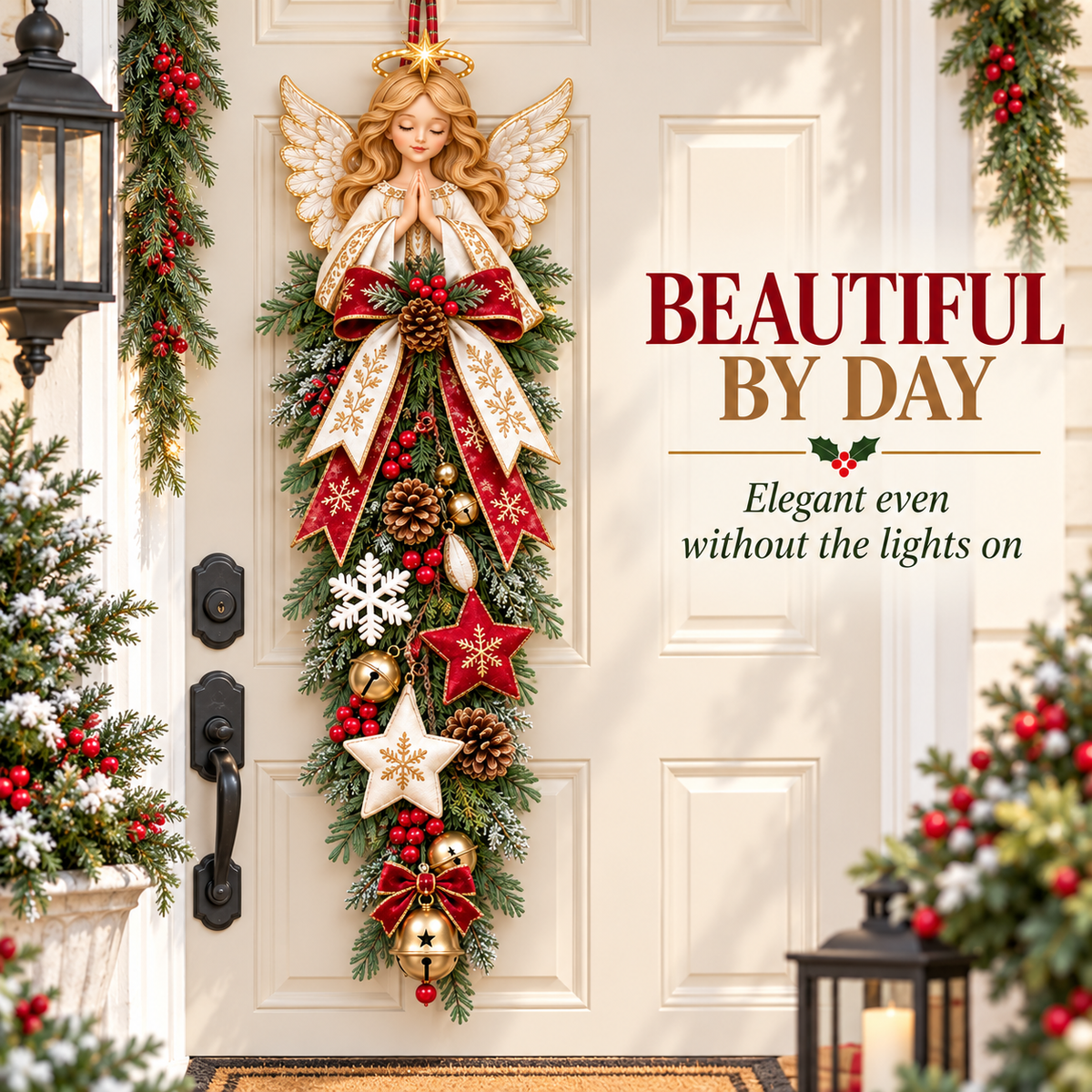 🔥Hot Sale 40% OFF -✨👼 Lighted Angel Christmas Door Swag – A Heavenly Holiday Welcome