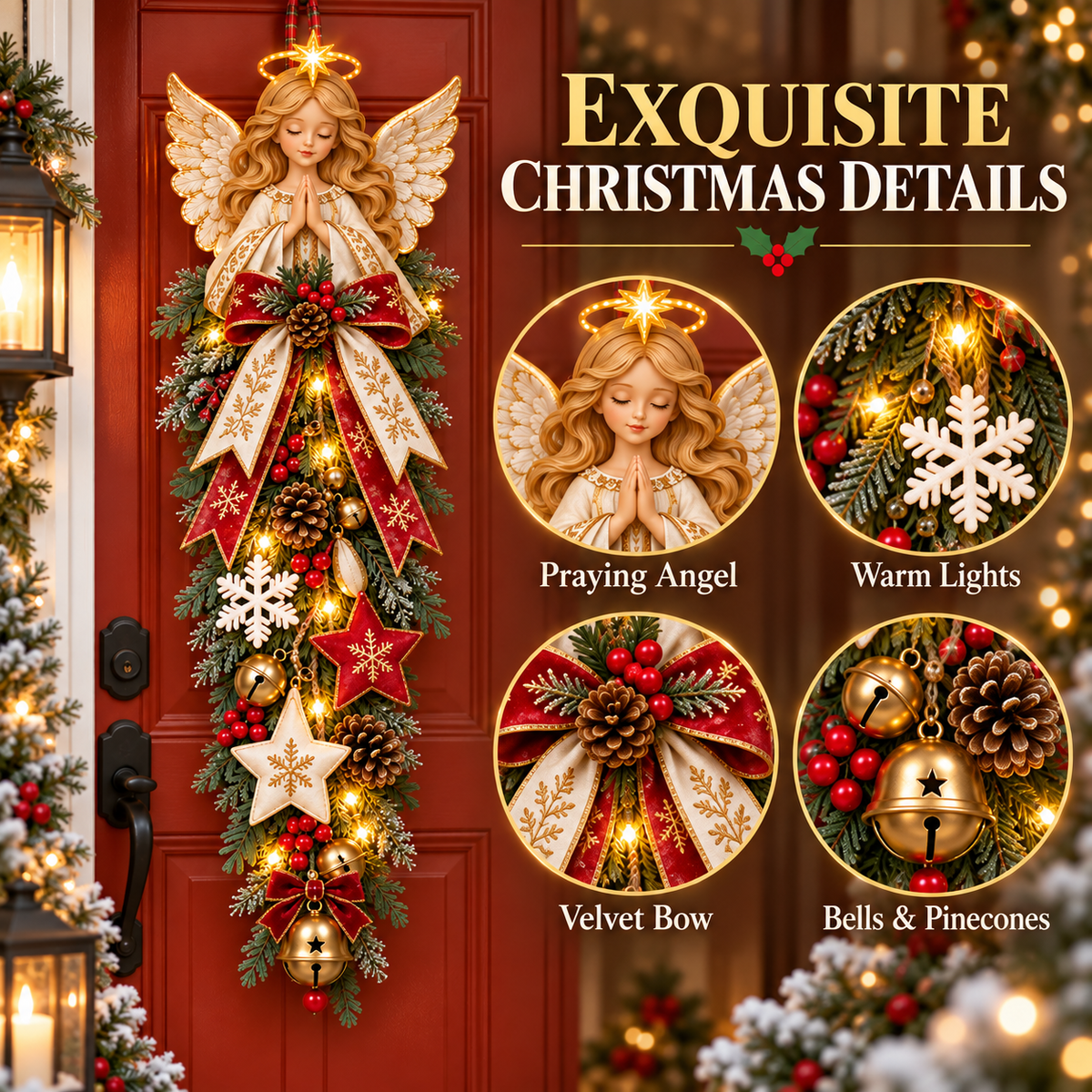 🔥Hot Sale 40% OFF -✨👼 Lighted Angel Christmas Door Swag – A Heavenly Holiday Welcome