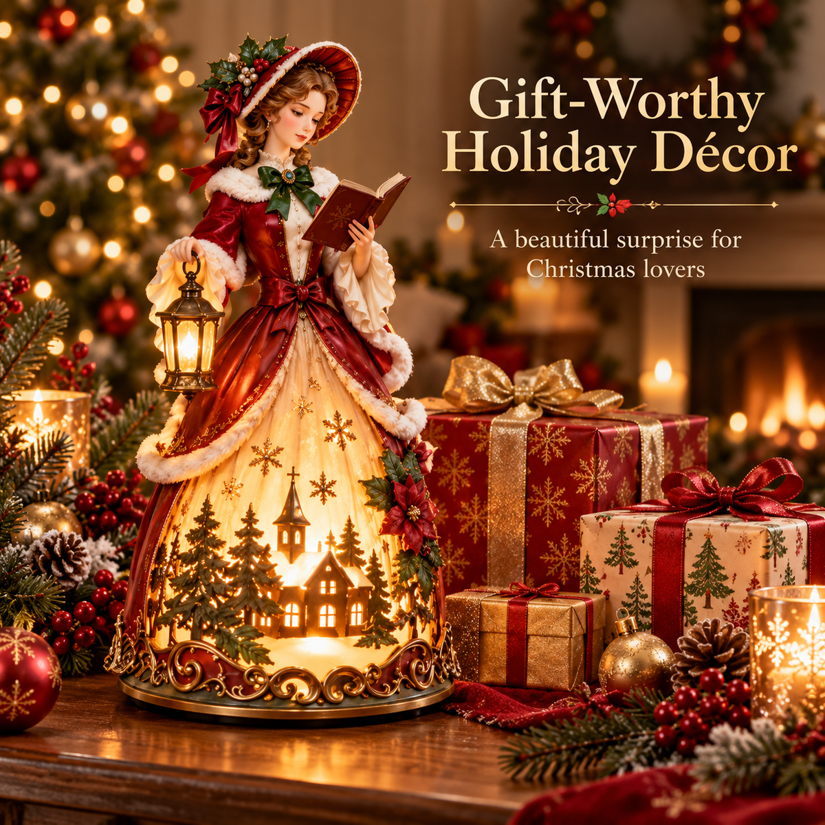 ✨ Last Day 49% OFF 🎄 Victorian Christmas Caroler Lady Lamp™ – Lighted Holiday Tabletop Decor