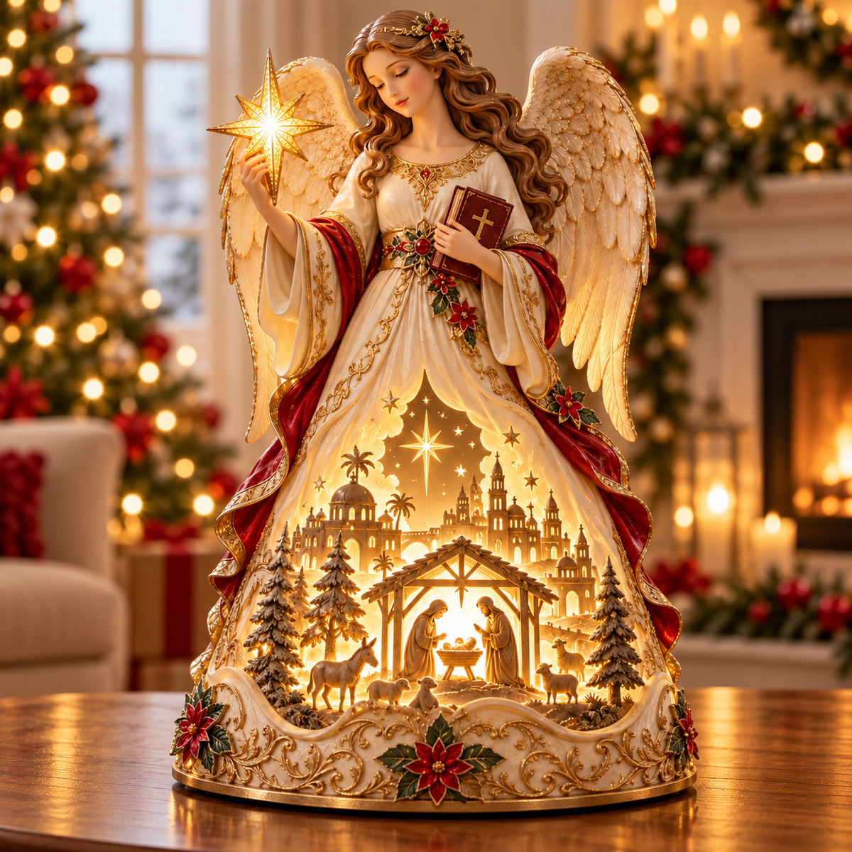 ✨ Angel of Bethlehem Glow™ – Lighted Nativity Christmas Table Decor