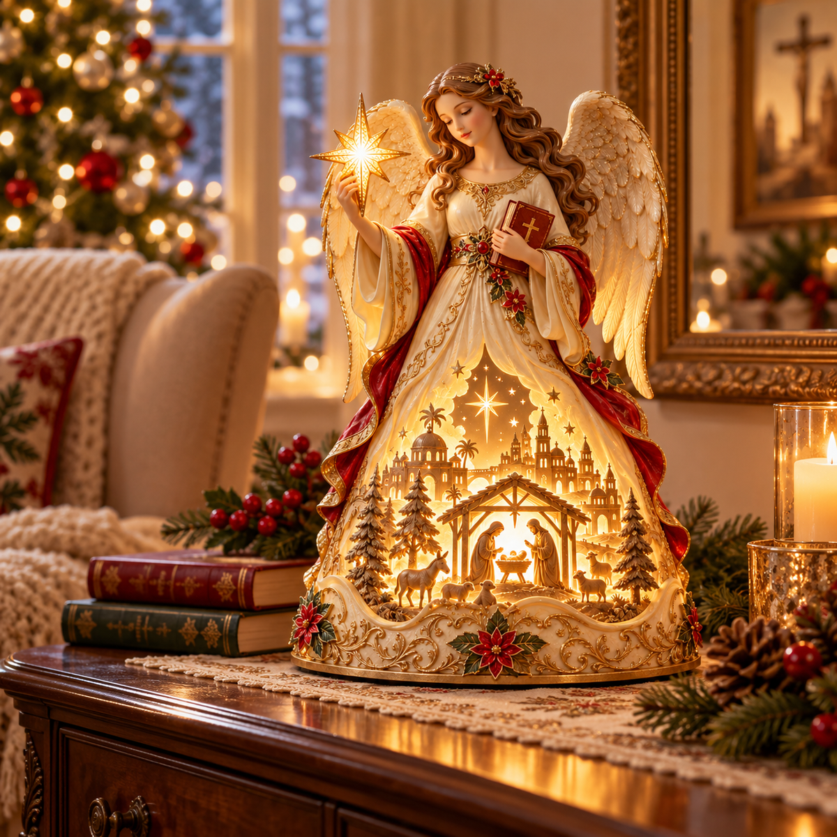 ✨ Angel of Bethlehem Glow™ – Lighted Nativity Christmas Table Decor