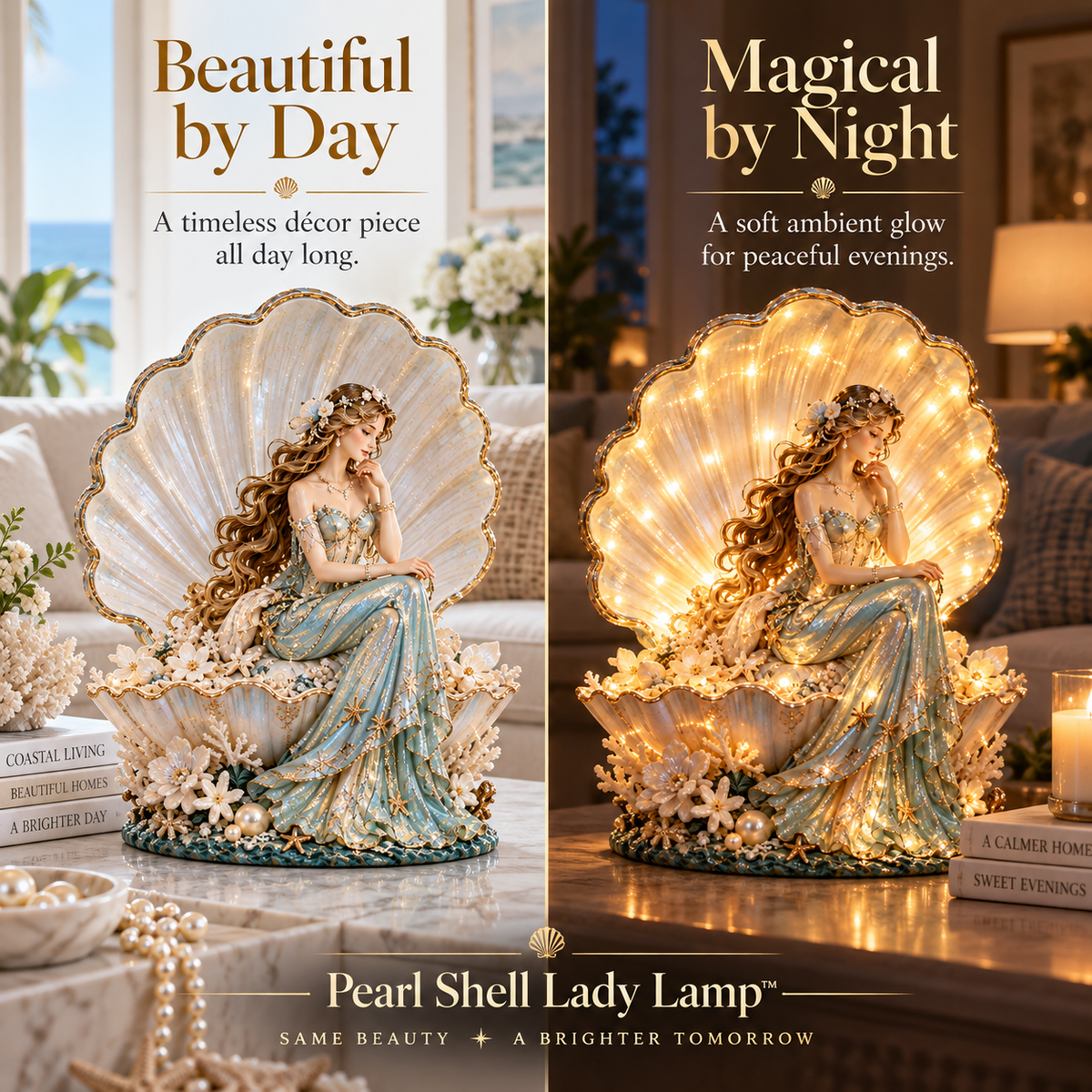 🐚✨Last Day 49% Pearl Shell Lady Lamp™ – Lighted Coastal Goddess Tabletop Decor