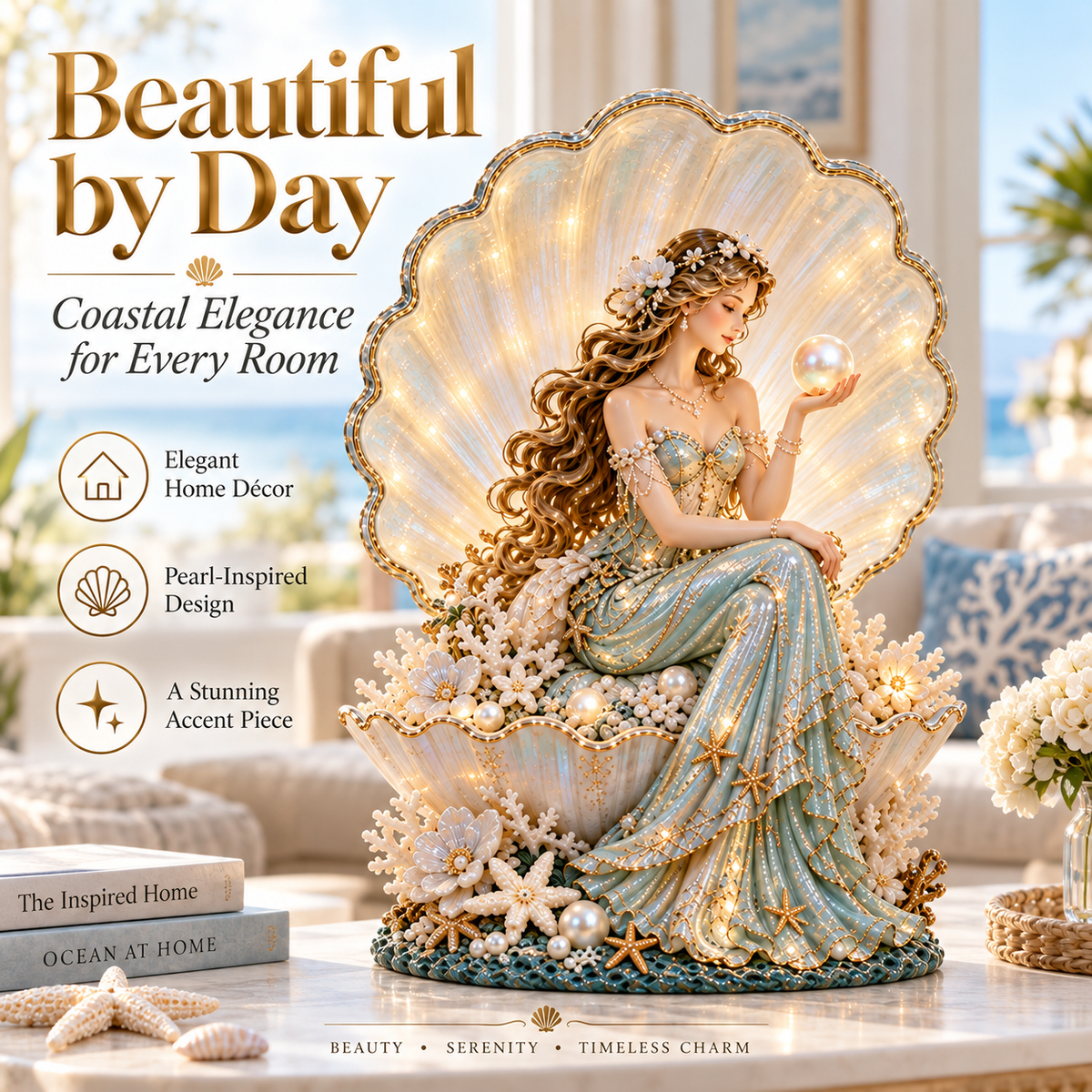 🐚✨Last Day 49% Pearl Shell Lady Lamp™ – Lighted Coastal Goddess Tabletop Decor
