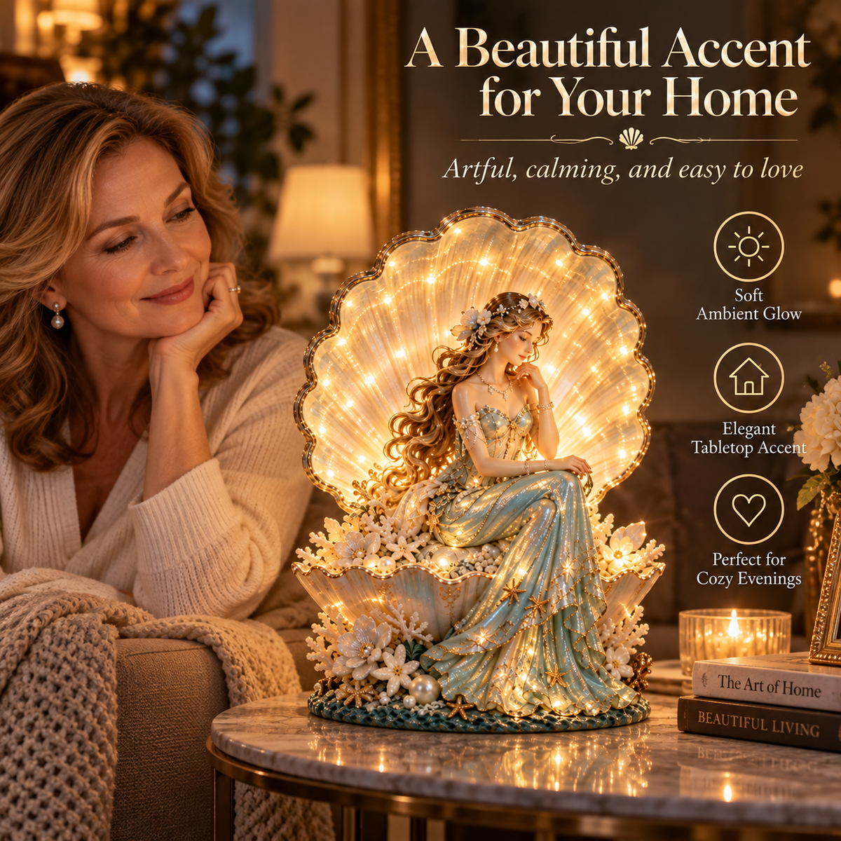 🐚✨Last Day 49% Pearl Shell Lady Lamp™ – Lighted Coastal Goddess Tabletop Decor
