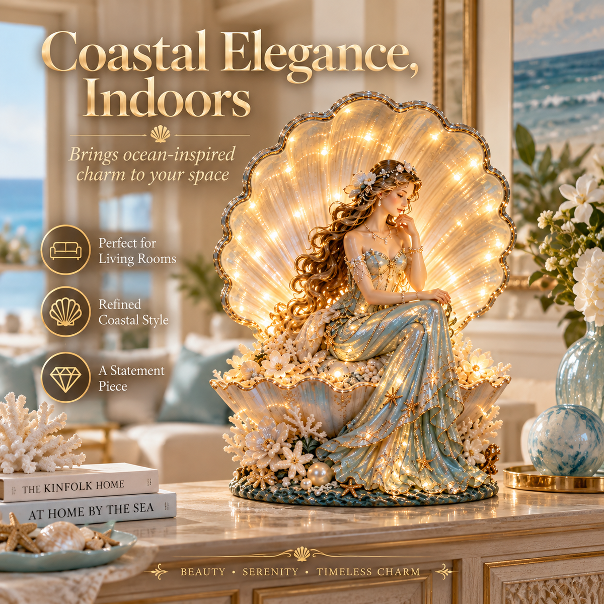 Pearl Shell Lady Lamp coastal living room decor