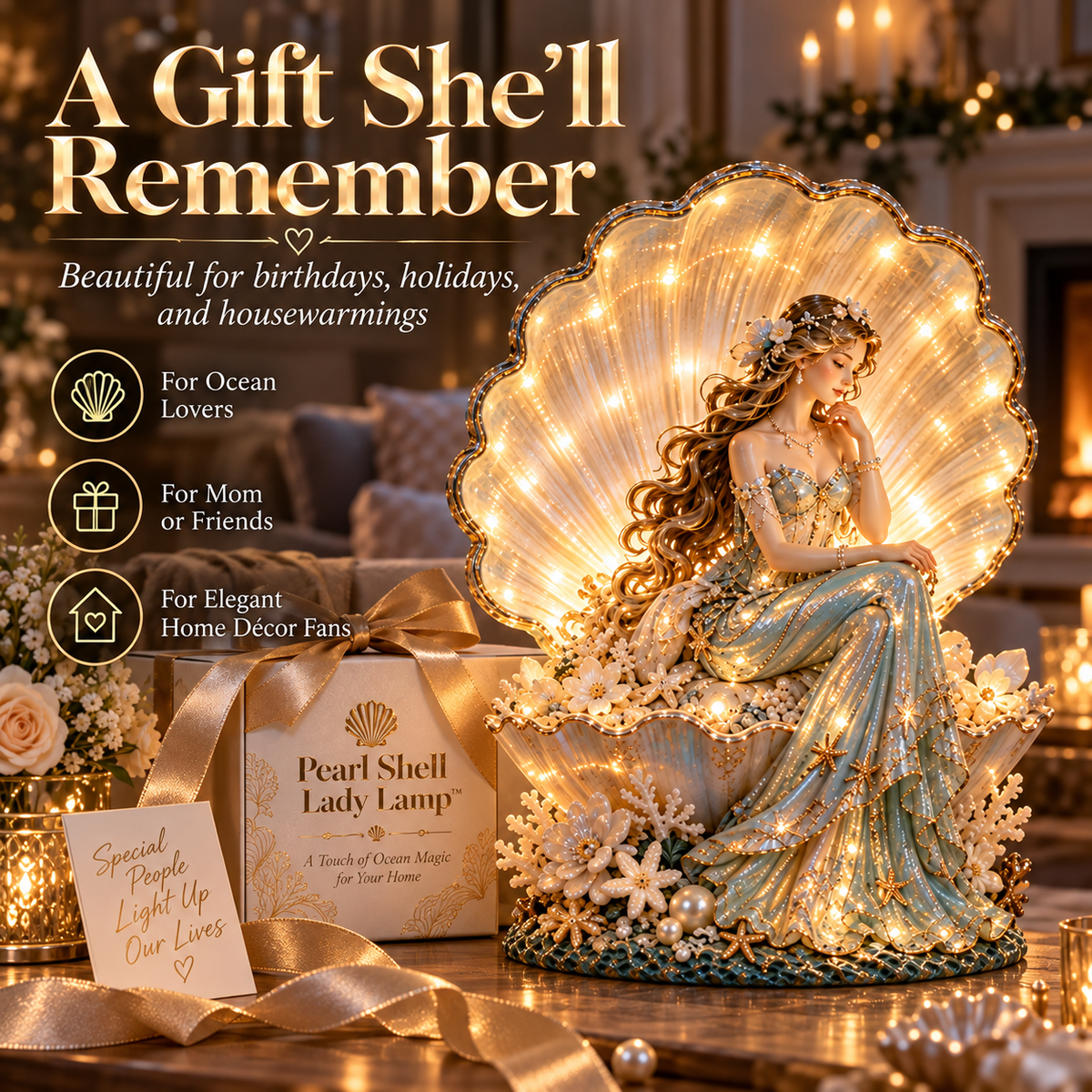 🐚✨Last Day 49% Pearl Shell Lady Lamp™ – Lighted Coastal Goddess Tabletop Decor