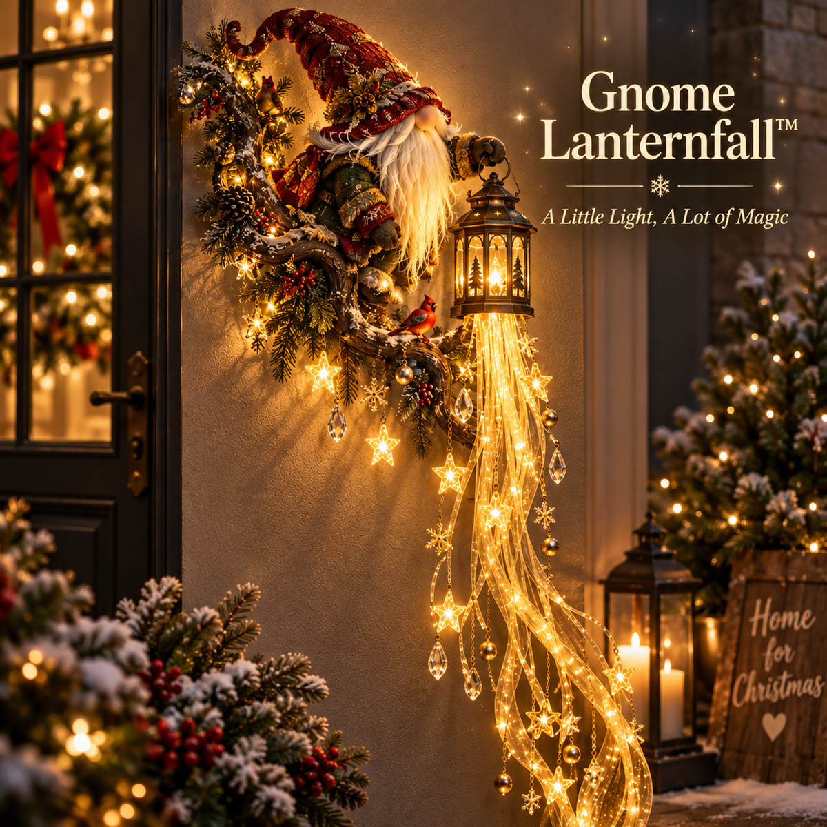 Gnome Lanternfall Wall Light glowing Christmas wall decor