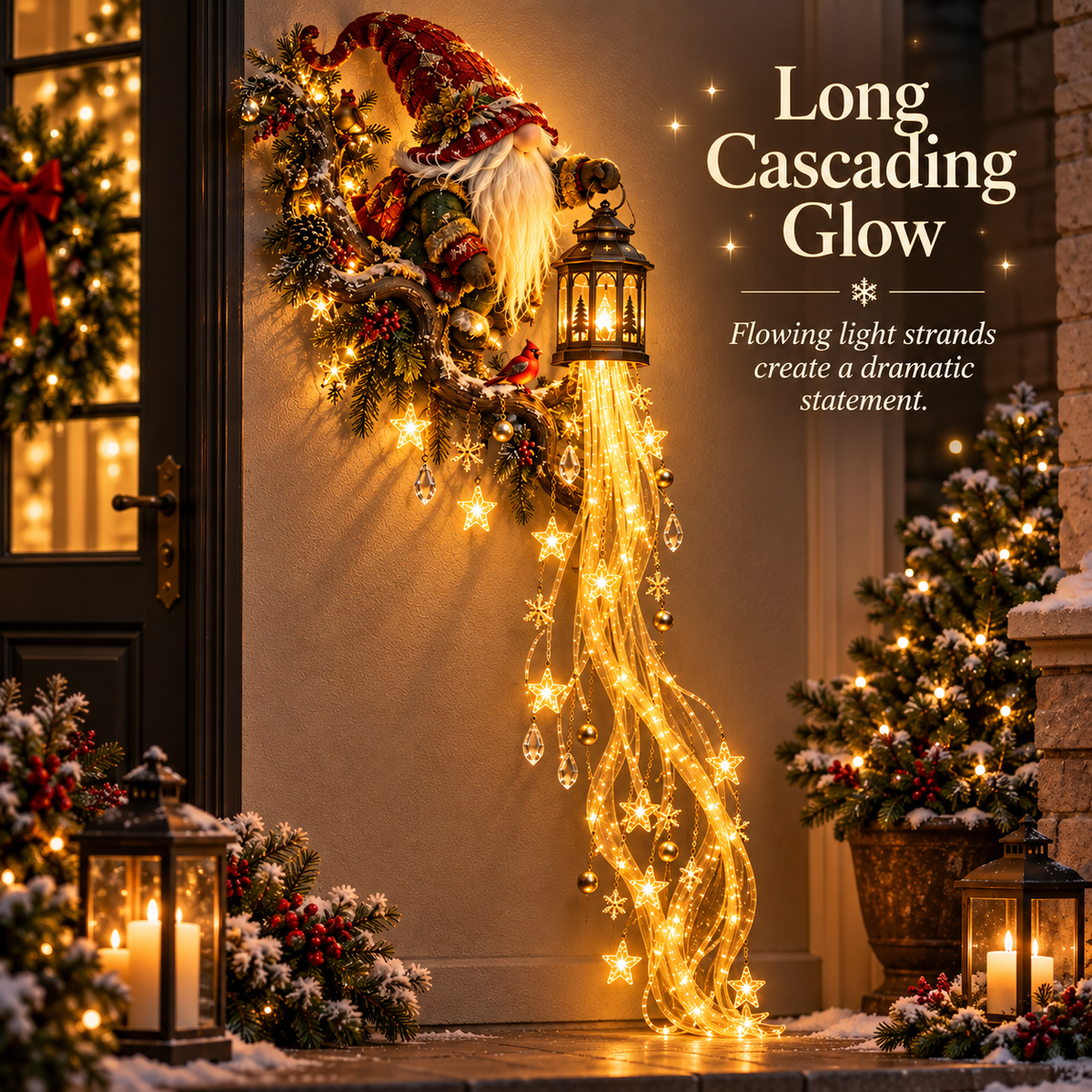 Long cascading glow of Gnome Lanternfall wall decor