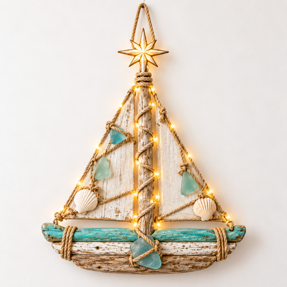 Harbor Lights Sailboat Christmas Tree – Lighted Coastal Wall Decor