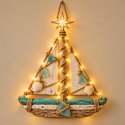 Harbor Lights Sailboat Christmas Tree – Lighted Coastal Wall Decor
