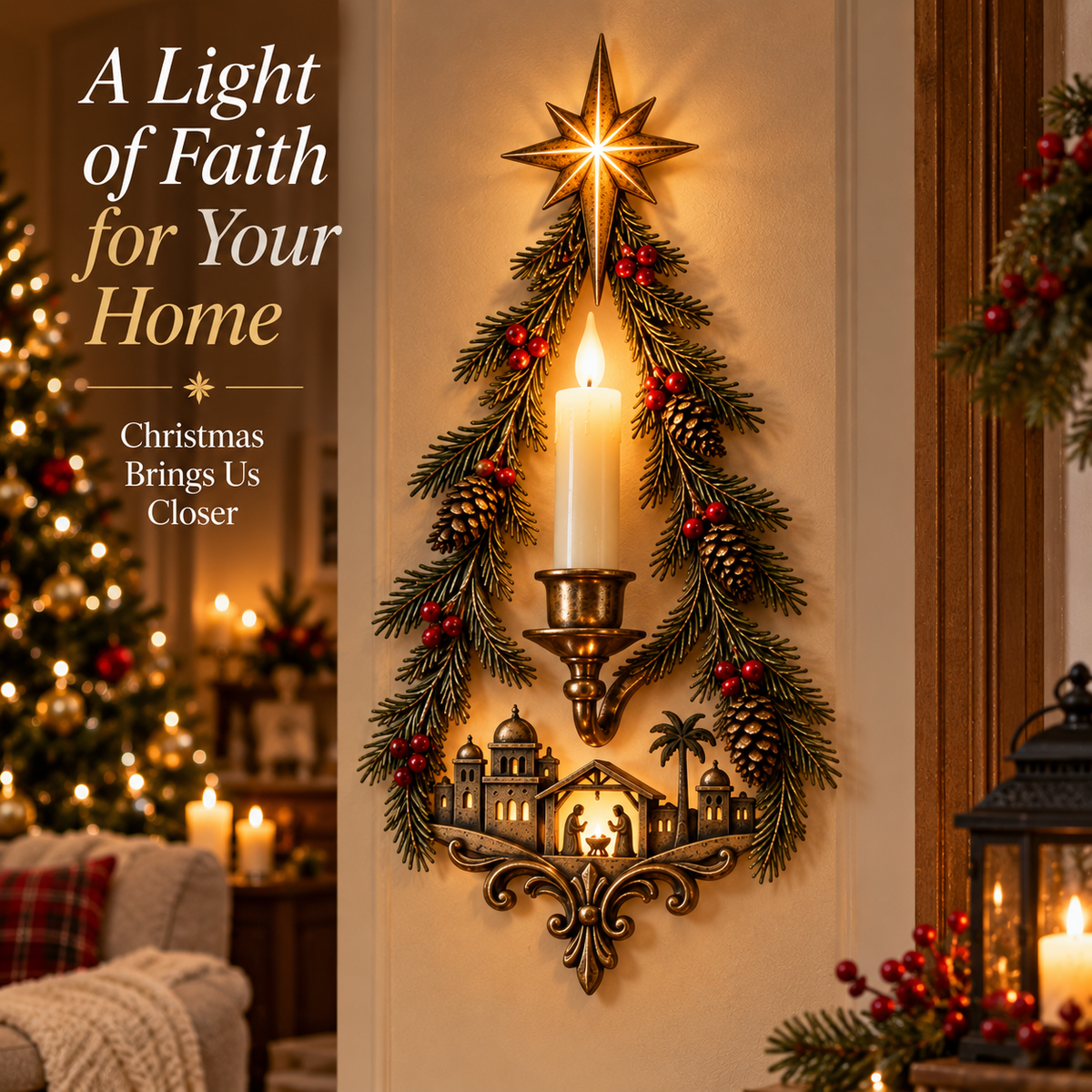 Bethlehem Star Nativity Candle Sconce Christmas Wall Decor