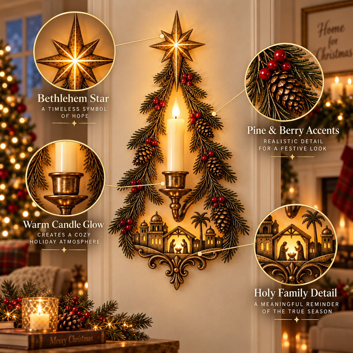 Bethlehem Star Nativity Candle Sconce details