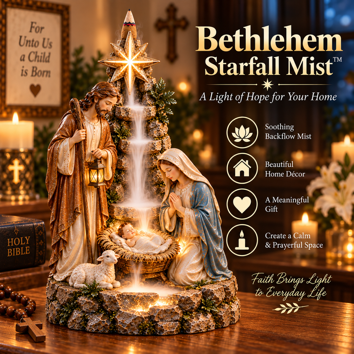 Bethlehem Starfall Mist Nativity Backflow Incense Burner