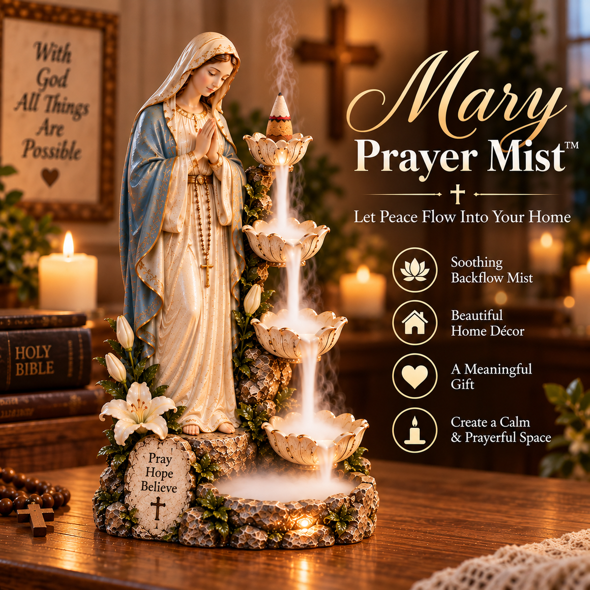 Mary Prayer Mist Christian Backflow Incense Burner