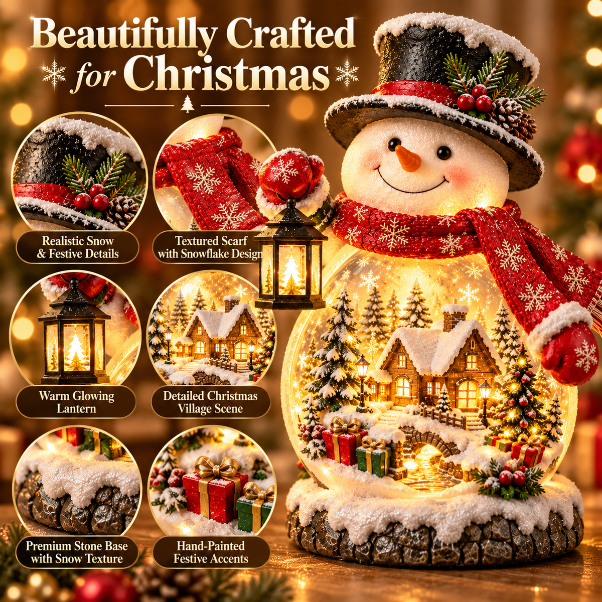 ✨ Last Day 49% OFF✨ Christmas Village Snowman Glow – Lighted Holiday Tabletop Decor