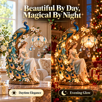 ✨ Holiday Sale 🦚 Moonlit Peacock Fairy™ – Elegant Lighted Lady Sculpture with Crystal Glow
