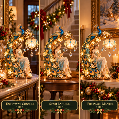 ✨ Holiday Sale 🦚 Moonlit Peacock Fairy™ – Elegant Lighted Lady Sculpture with Crystal Glow