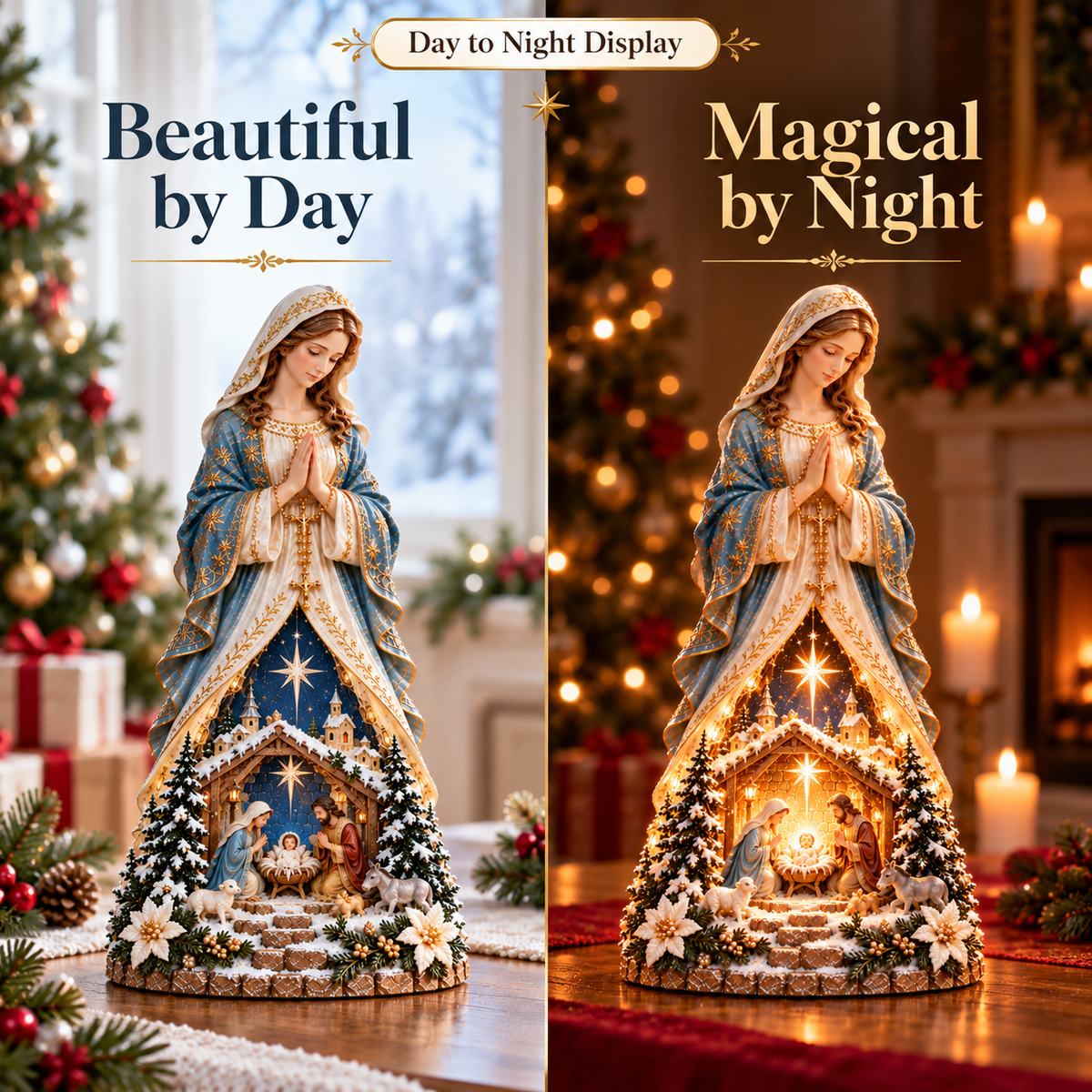 Mary Mother of Love day and night comparison