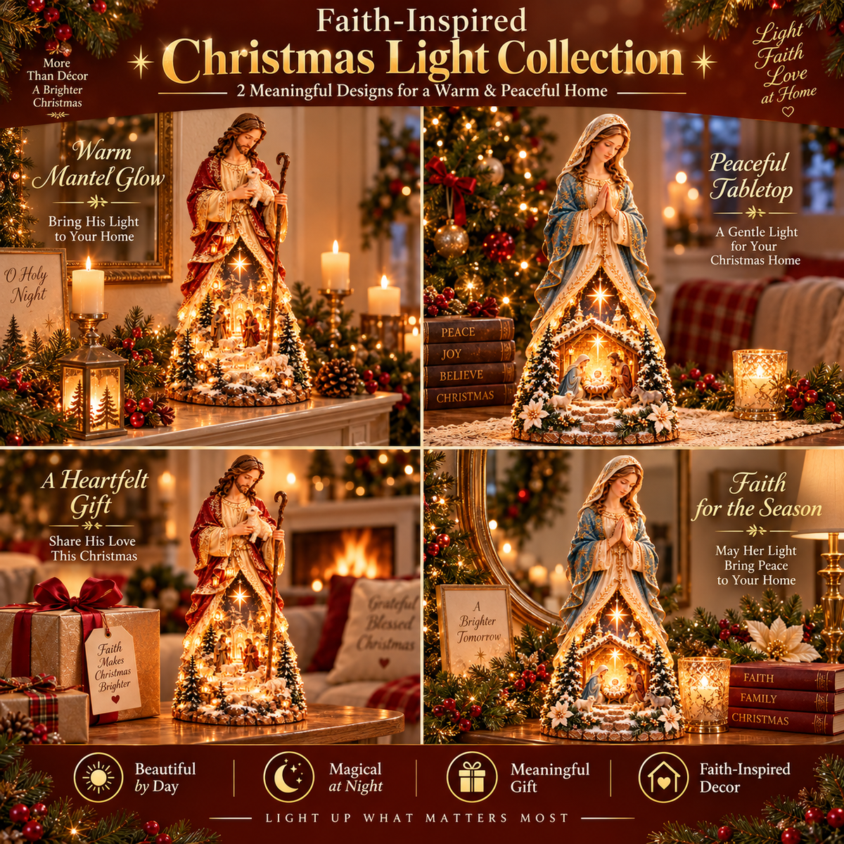 Mary and Jesus Light of Faith Collection multiple Christmas home scenes