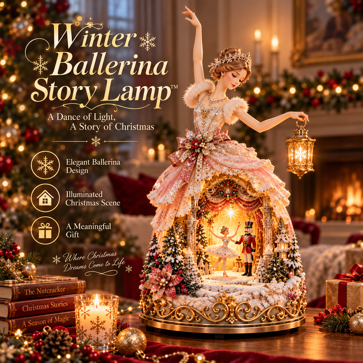 🔥LAST DAY 49% OFF 🩰 Winter Ballerina Story Lamp™ – Lighted Nutcracker Christmas Tabletop Decor ✨
