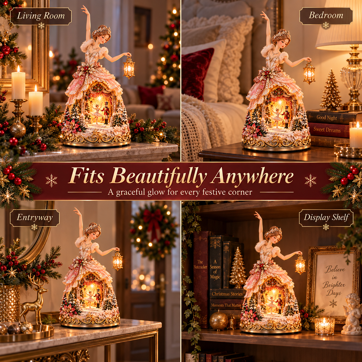 Winter Ballerina Story Lamp in different home settings
