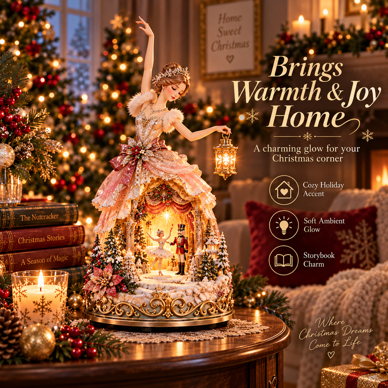 Winter Ballerina Story Lamp warm Christmas home display