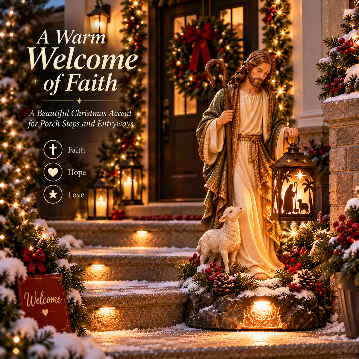 ✝️49% OFFJesus Guiding Light Collection™ – Lighted Christian Christmas Lantern Decor