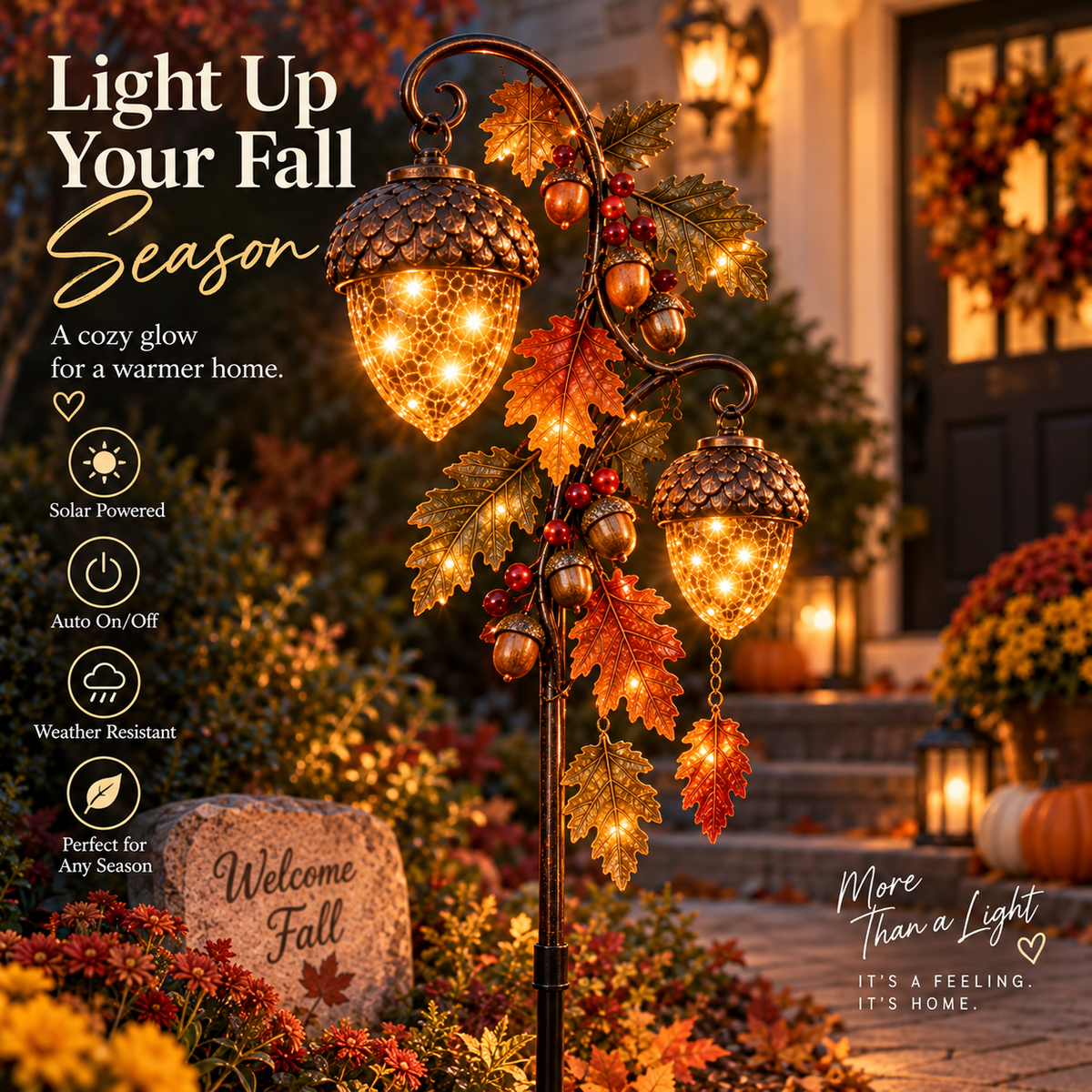 Autumn Acorn Glow Solar Double Acorn Garden Stake Light