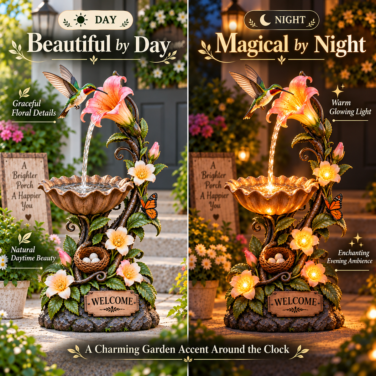 ✨ Last Day 49% OFF🐦✨ Hummingbird Nectar Fountain™ – Lighted Garden & Porch Decor