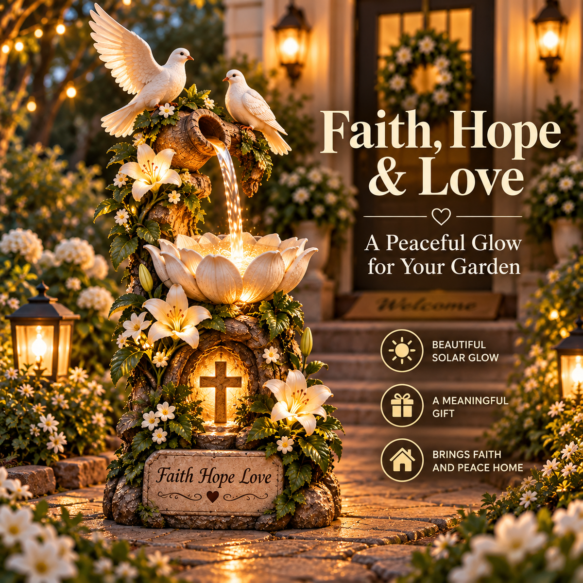 🔥 Last Day 49% OFF🕊️✝️ Faith Hope Love Fountain™ – Lighted Christian Garden Decor