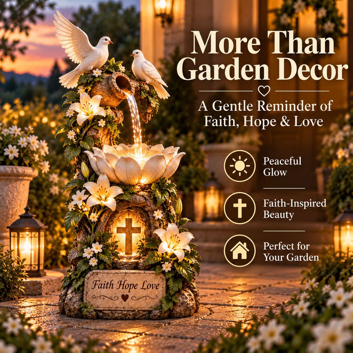 🔥 Last Day 49% OFF🕊️✝️ Faith Hope Love Fountain™ – Lighted Christian Garden Decor