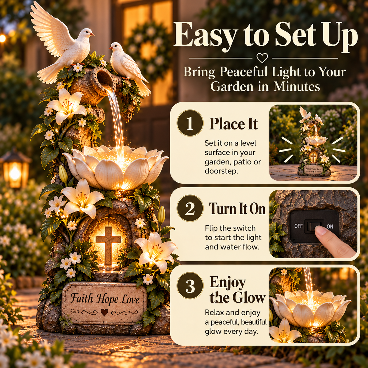 🔥 Last Day 49% OFF🕊️✝️ Faith Hope Love Fountain™ – Lighted Christian Garden Decor