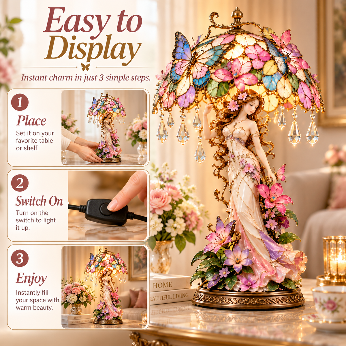 🔥 Last Day 49% OFF🦋 Butterfly Blossom Glow™ – Illuminated Floral Fairy Table Lamp