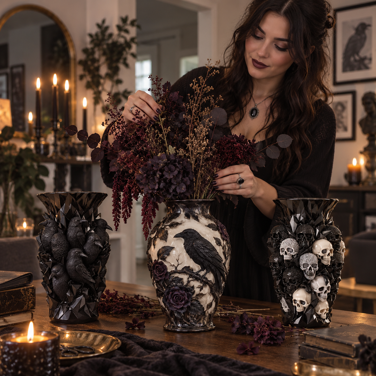 🖤 A Statement Piece Even Without Flowers—Discover the Skull & Raven Vase Collection