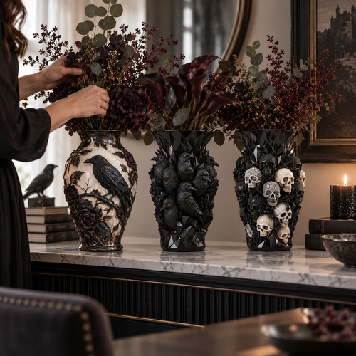 🖤 A Statement Piece Even Without Flowers—Discover the Skull & Raven Vase Collection