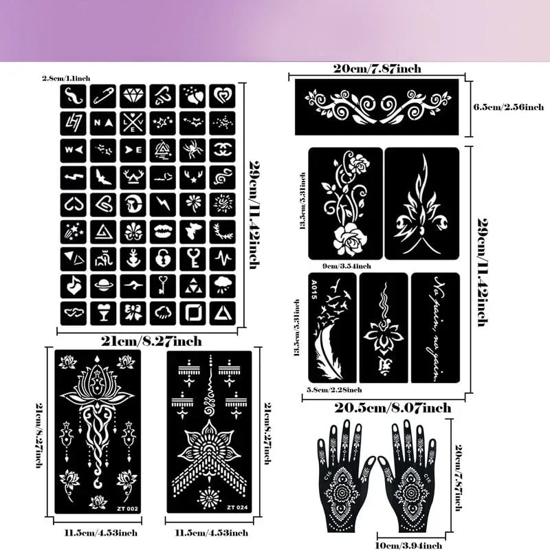 🌸 Henna Tattoo Kit with Stencils – Temporary Body Art Cones for Hands & Creative Designs ✨
