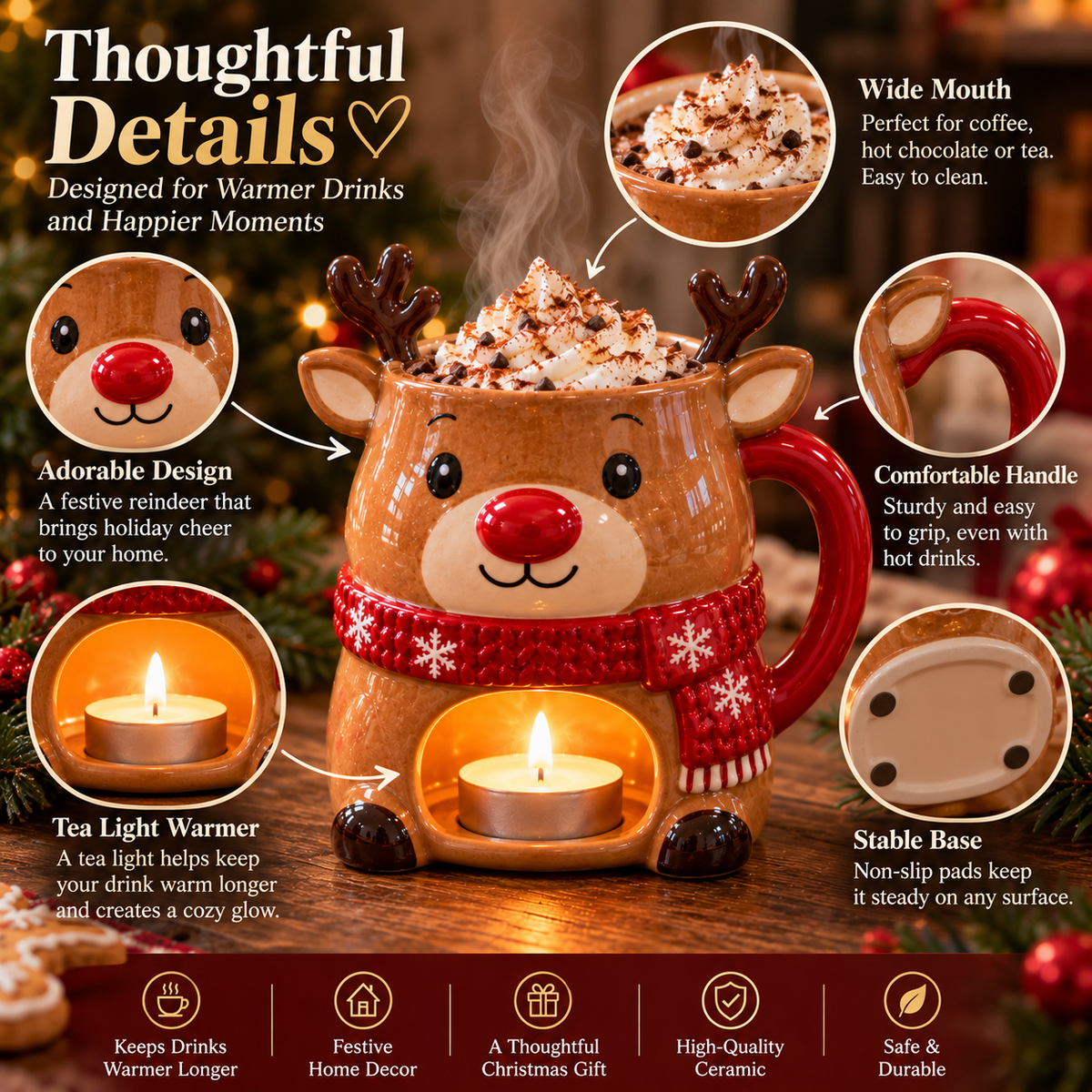 Christmas warming mug detail features