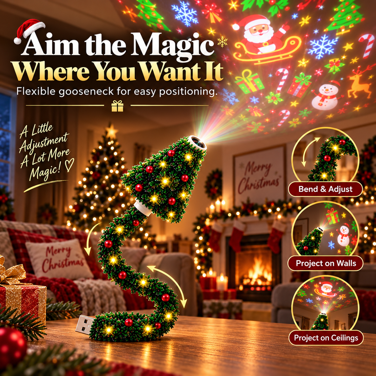 🔥LAST DAY 49% OFF -🎄USB Christmas Projection Lamp with 6 Festive Scenes