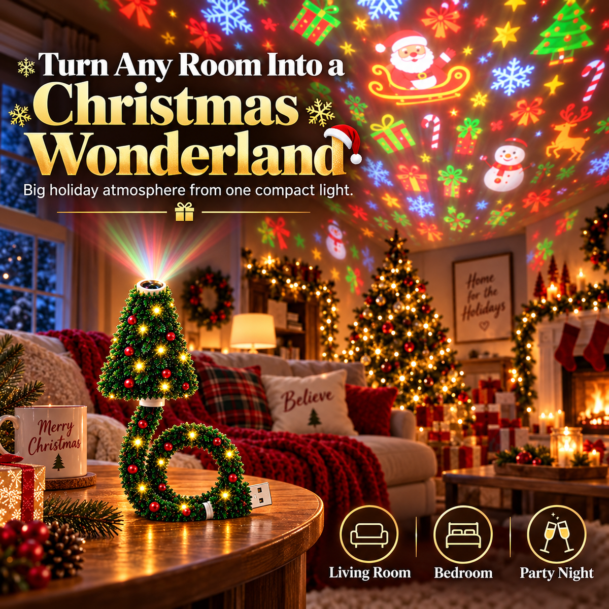 🔥LAST DAY 49% OFF -🎄USB Christmas Projection Lamp with 6 Festive Scenes