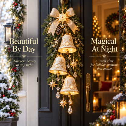 🔔✨ Golden Bell Blessing Cascade™ – Lighted Christmas Door Decor
