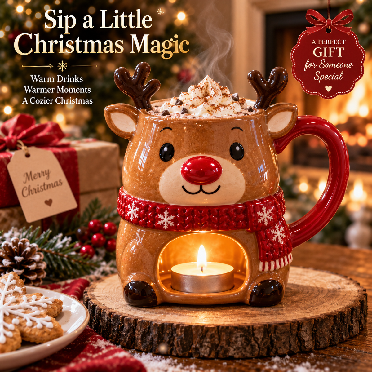 Christmas reindeer warming mug with tea light