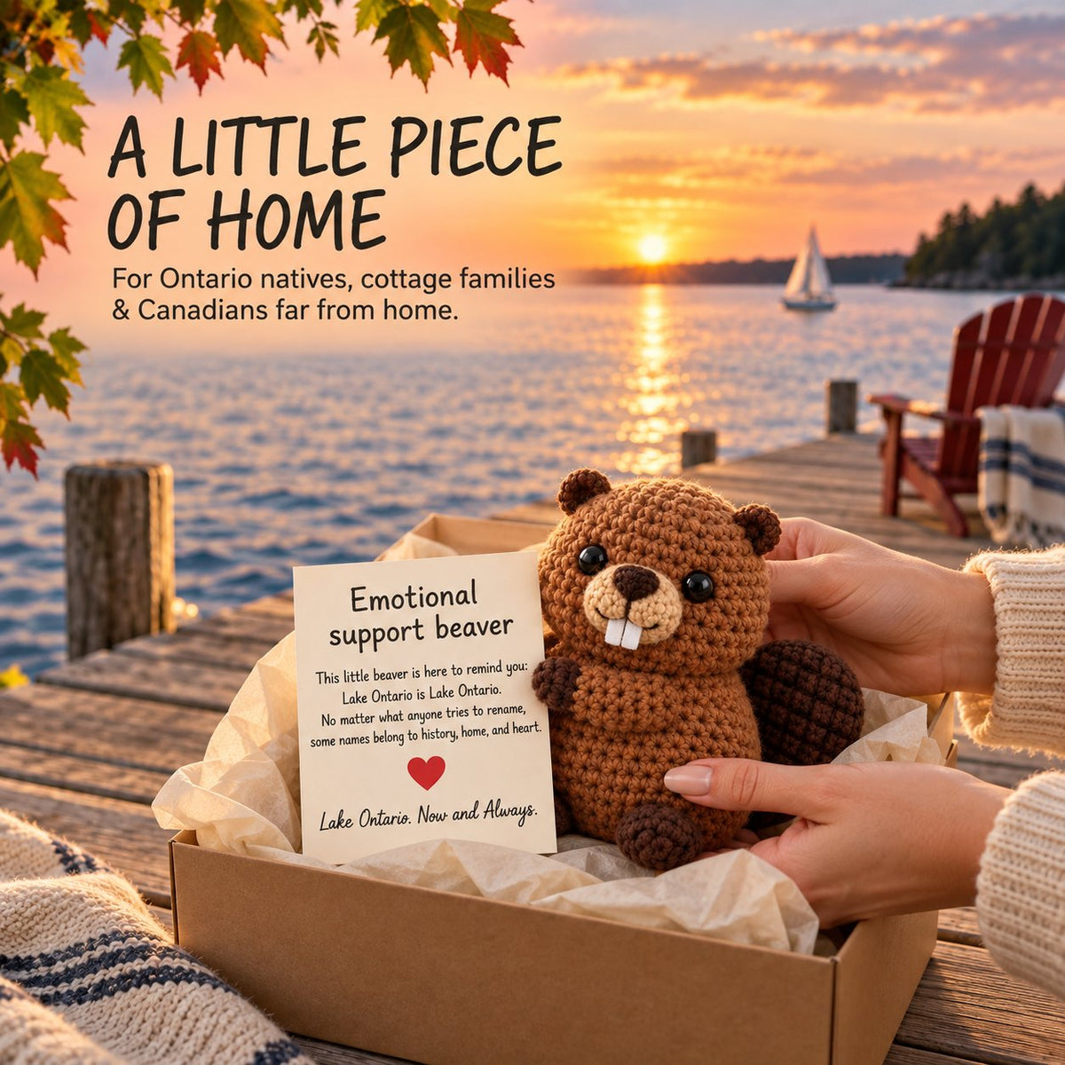 🦫 Lake Ontario Emotional Support Beaver | Canadian Crochet Keepsake with Message Card