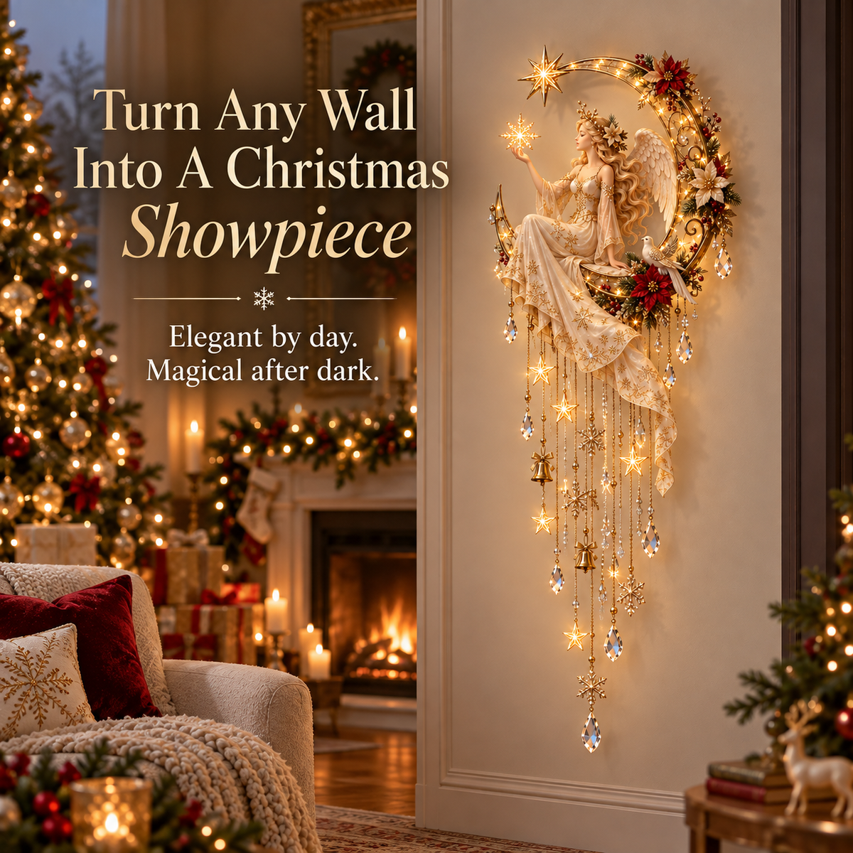 🔥 Last Day 60% OFF –Angel’s Moonlit Starfall™ – Lighted Christmas Angel Wall Decor