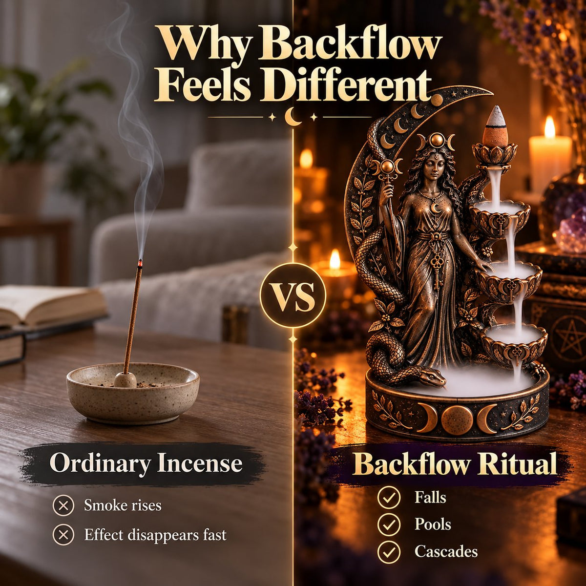 🔥LAST DAY 50% OFF - 🌙 Hecate’s Key | Triple Moon Backflow Incense Burner