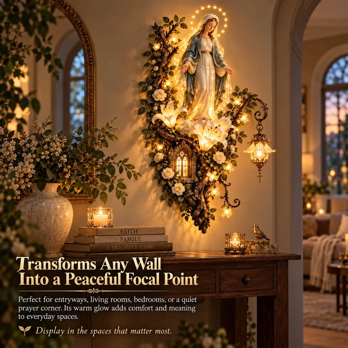 🏡HOT SALE🔥🙏 Blessed Mother Lighted Wall Décor | Virgin Mary 3D Religious Wall Art with Warm Ambient Glow
