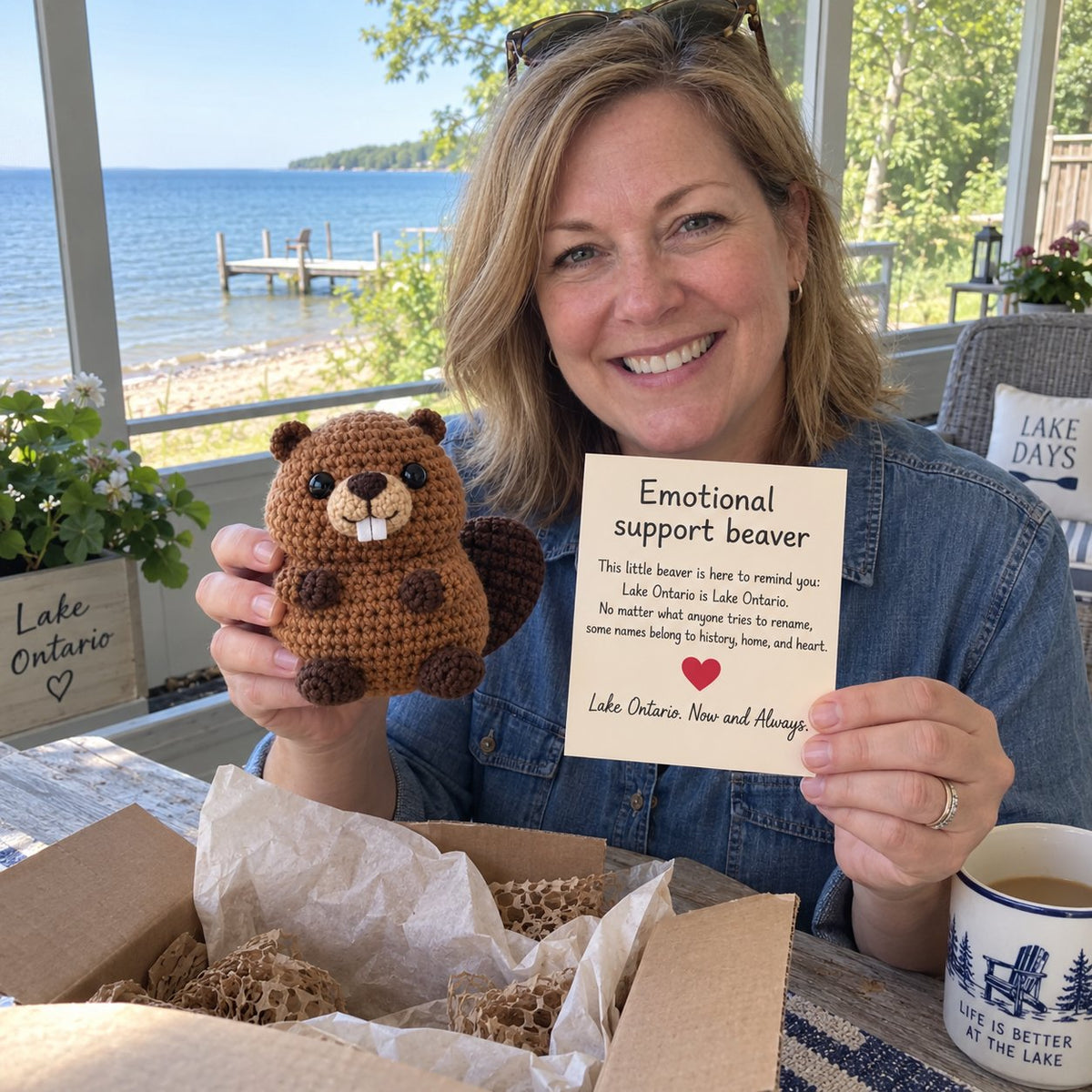 🦫 Lake Ontario Emotional Support Beaver | Canadian Crochet Keepsake with Message Card